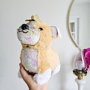 NWT Justice Corgi Plush Flip Sequin Puppy Gold Crown Cute Stuffed Dog